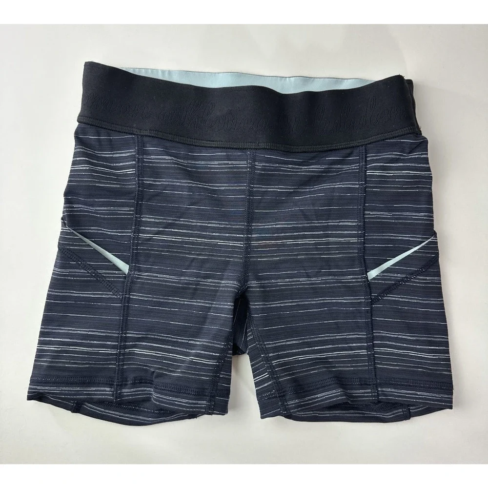 Lululemon What The Sport Short Stripe Pockets Run Stretch Blue Black Size 2 - Picture 2 of 15
